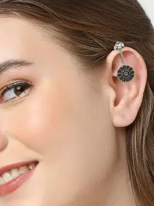 OOMPH Silver-Toned Floral Ear Cuff Earrings