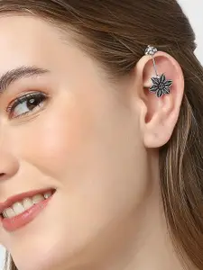 OOMPH Silver-Toned Floral Ear Cuff Earrings
