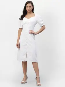 aayu Women White Crepe A-Line Dress