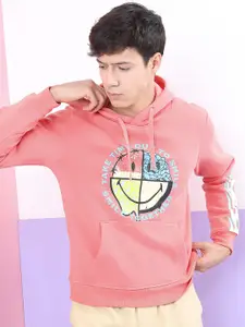 HIGHLANDER Men Peach-Coloured Printed Hooded Sweatshirt