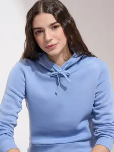 Tokyo Talkies Women Blue Hooded Sweatshirt
