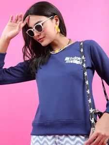 Tokyo Talkies Women Navy Blue Cotton Printed Sweatshirt