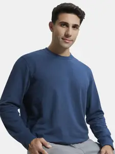 Jockey Men Blue Solid Cotton Pullover Sweatshirt