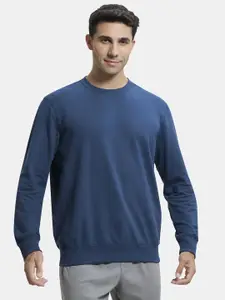 Jockey Men Blue Solid Cotton Pullover Sweatshirt