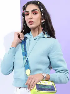 Tokyo Talkies Women Blue Hooded Sweatshirt