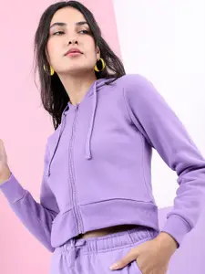 Tokyo Talkies Women Violet Hooded Sweatshirt