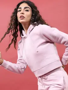 Tokyo Talkies Women Lavender Hooded Sweatshirt