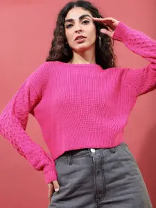 Tokyo Talkies Women Pink Ribbed Crop Sweater Vest