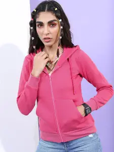 Tokyo Talkies Women Pink Hooded Sweatshirt