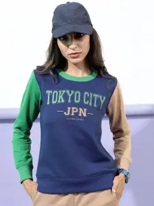 Tokyo Talkies Women Navy Blue Printed Sweatshirt