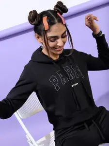 Tokyo Talkies Women Black Printed Hooded Sweatshirt