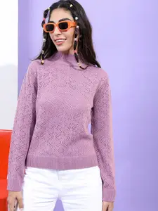Tokyo Talkies Women Mauve High Neck Pullover