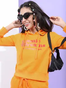 Tokyo Talkies Women Orange Printed Hooded Sweatshirt