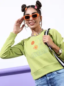 Tokyo Talkies Women Lime Green Printed Sweatshirt