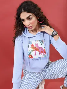 Tokyo Talkies Women Lavender Printed Hooded Sweatshirt