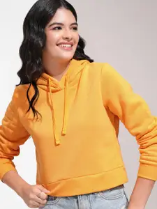 Tokyo Talkies Women Yellow Hooded Sweatshirt