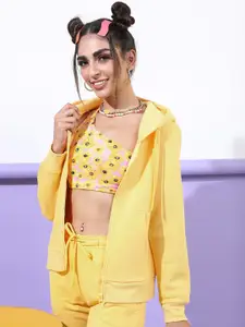 Tokyo Talkies Women Yellow Hooded Sweatshirt