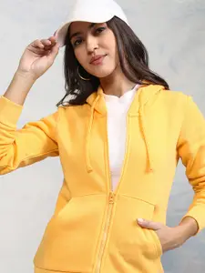 Tokyo Talkies Women Yellow Hooded Sweatshirt