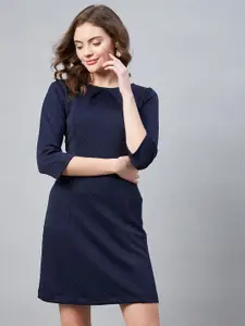 StyleStone Navy Blue Jacquard Sheath Dress