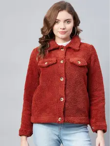 StyleStone Women Red Fleece Lightweight Outdoor Winter Jacket