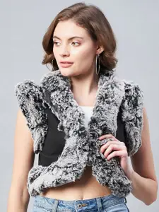 StyleStone Women Black & White Crop Shrug