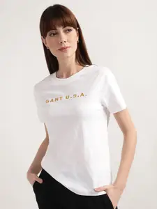 GANT Women White Typography Printed T-shirt
