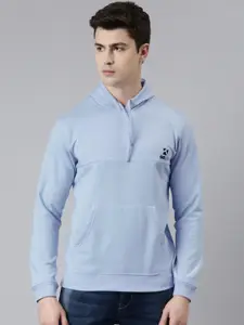 TOM BURG Men Blue Hooded Fleece Sweatshirt