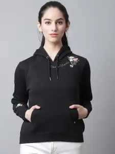 ANTI CULTURE Women Black Printed Hooded Sweatshirt