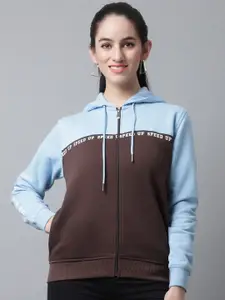 ANTI CULTURE Women Coffee Brown Colourblocked Hooded Sweatshirt