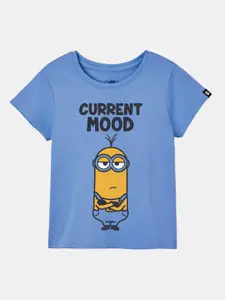 The Souled Store Girls Blue Minions Printed Pure Cotton T-shirt