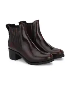 Delize Women Burgundy Solid Chelsea Ankle Boots