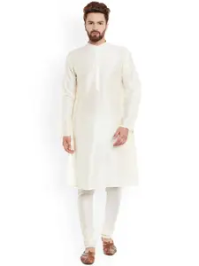 SOJANYA Men Off-White Solid Kurta with Churidar