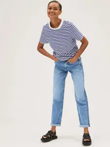 Marks & Spencer Women Blue Boyfriend Fit High-Rise Heavy Fade Jeans