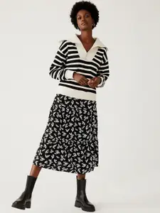 Marks & Spencer Women Black Printed Midi Flared Skirts
