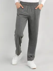 CHKOKKO Men Grey Solid Cotton Track Pants