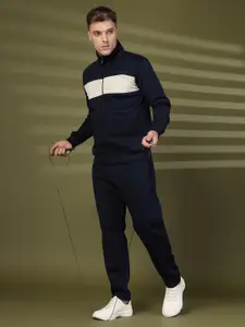 CHKOKKO Men Navy Blue Solid Tracksuit