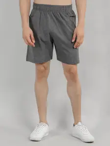 CHKOKKO Men Grey Solid Cotton Regular Fit Plain Shorts