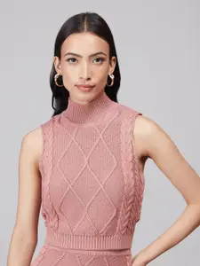 20Dresses Women Pink Cable Knit Crop Sweater Vest