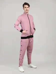 CHKOKKO Men Pink Solid Casual Tracksuit