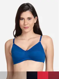 shyaway Pack Of 4 Maroon & Blue Solid Non Padded Bra