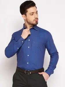 Cantabil Men Blue Printed Cotton Formal Shirt