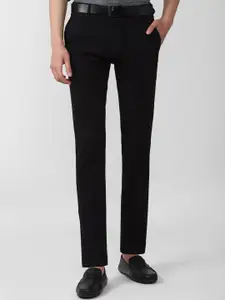 V Dot Men Black Striped Slim Fit Formal Trousers