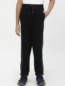 SPUNKIES Boys Black Solid Cotton Comfort-Fit Dry Fit Track Pants