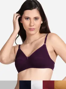 shyaway Pack Of 5 Beige & Mustard Solid Non Padded Bra