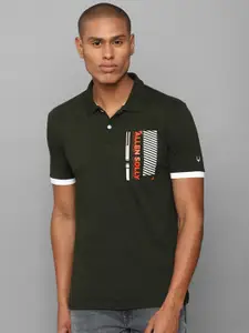 Allen Solly Men Olive Green Typography Printed Polo Collar T-shirt