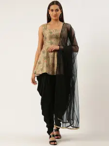 Ethnovog Women Brown Ethnic Motifs Printed Empire Top with Dhoti Pants  With Dupatta
