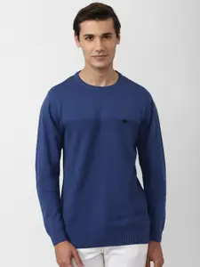 Peter England Casuals Men Blue Ribbed Cotton Pullover Sweater