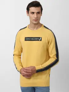 Van Heusen Sport Men Yellow & Black Typography Printed Cashmere Pullover Sweater