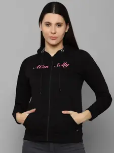 Allen Solly Woman Women Black Printed Hooded Sweatshirt