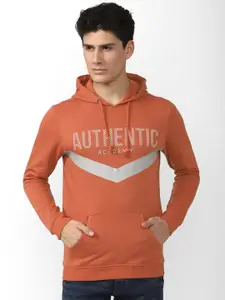 Van Heusen ACADEMY Men Orange Typography Printed Cotton Hooded Sweatshirt